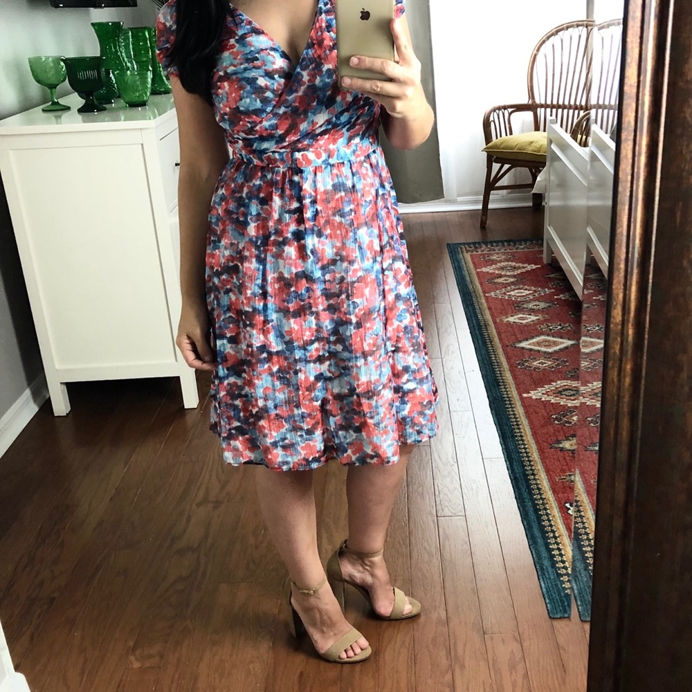 Marc New York Red Blue watercolor floral dress